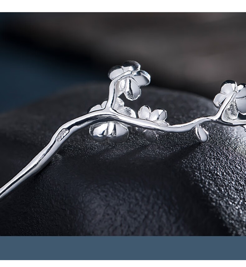 现代气质典雅日常盘发银簪子古装配饰送长辈送女友 梅花银发簪【图片