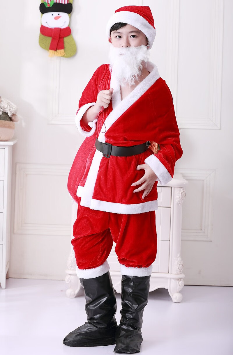 圣诞节儿童服装男女童金丝绒演出服圣诞节装扮圣诞老人衣服套装金丝绒