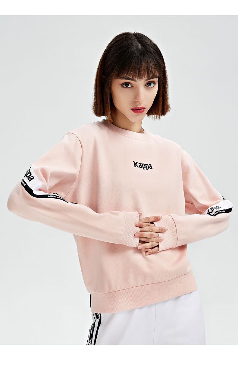 kappa卡帕串标套头衫女运动卫衣圆领休闲外套印花长袖上衣美丽粉5206m