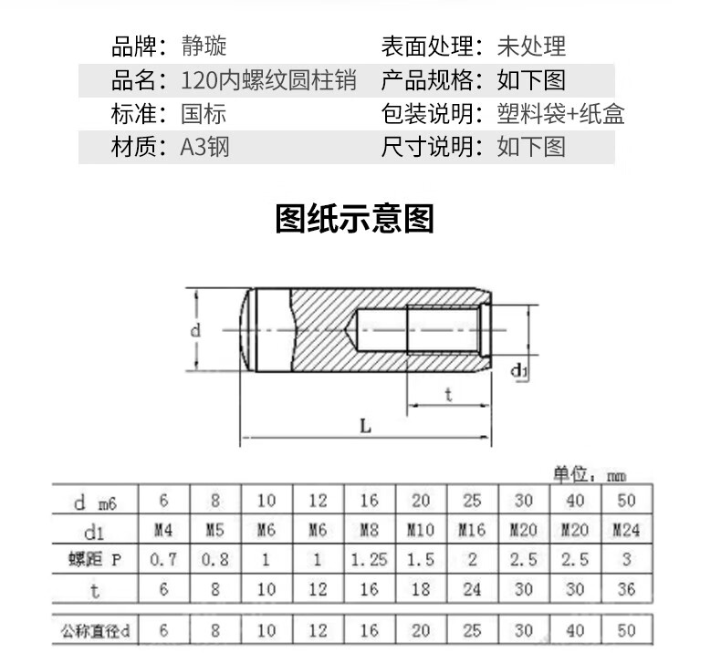 浩动gb120内螺纹圆柱销 标准件圆柱销 定位销 内螺纹Φ5-Φ12 φ8*35