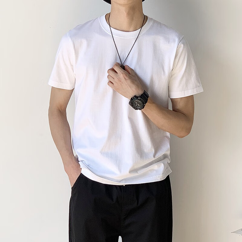 幻夕兔夏季情侣潮牌纯色t短袖男四季打底衫t恤白色短袖男女纯黑内搭