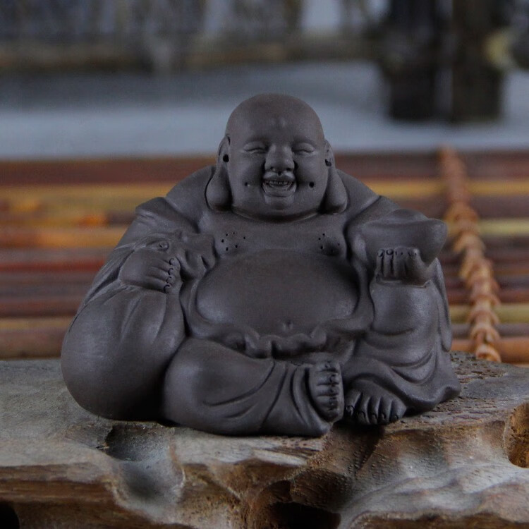 泉讨 简纤 紫砂 弥勒坐佛茶具配件茶玩 茶盘摆件 茶宠摆件 布袋弥勒佛