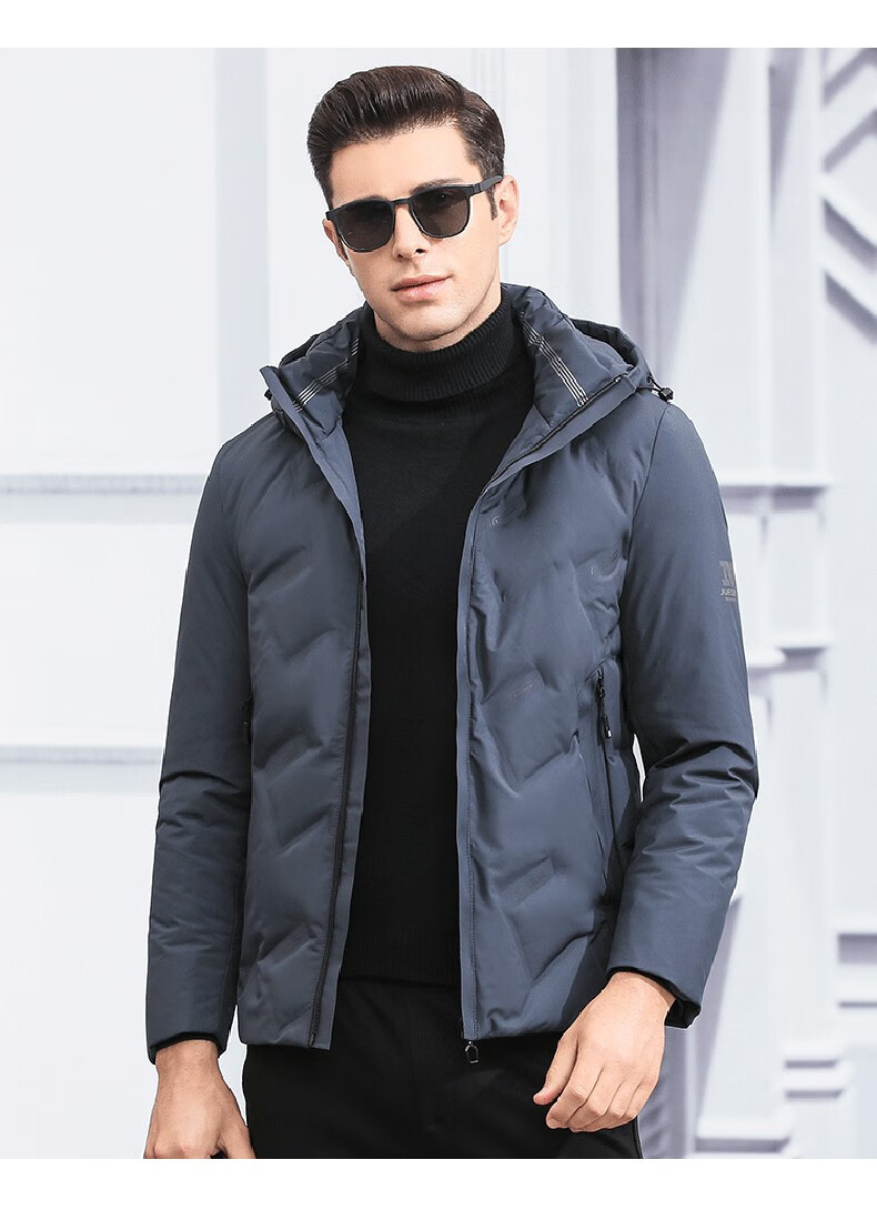 虎都羽绒服男冬季加厚保暖连帽外套青年轻便衣服hdmy001 藏青 m