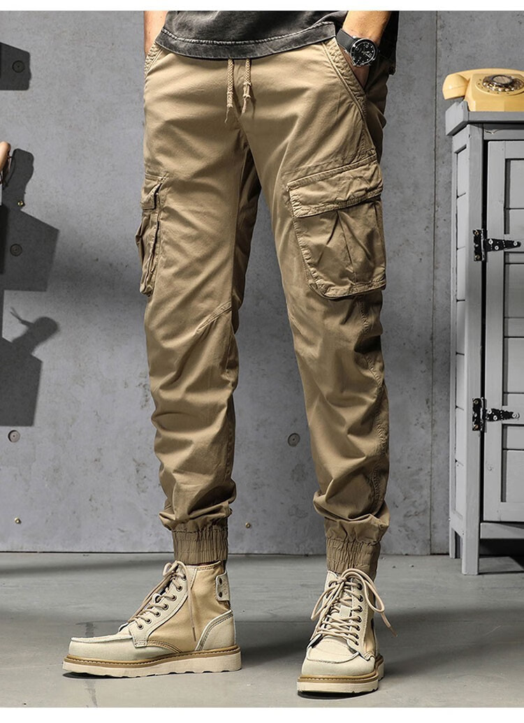 jeep吉普工装裤男士春夏季户外休闲棉质水洗多口袋收口束脚休闲裤潮