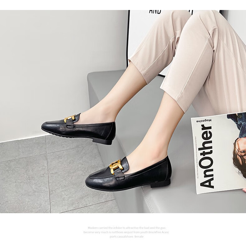奥古狮登单鞋女鞋新款一脚蹬金属扣通勤女士女鞋511050黑色39