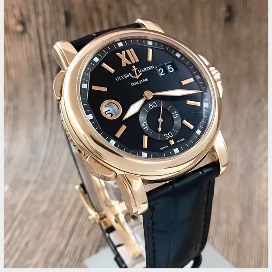 雅典男表鎏金系列自动机械18k玫瑰金日期显示大日历双时区二手手表246