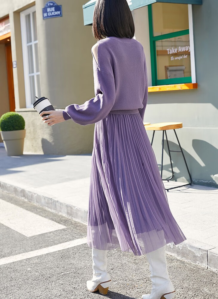 veromoda2021春夏新款街拍风高领连衣裙321146028e37苍紫色17088al