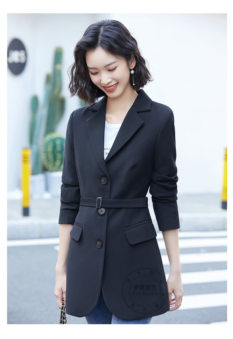 伊雅露莎职业装女装中长款小西装女春秋新款时尚英伦风休闲西服外套女