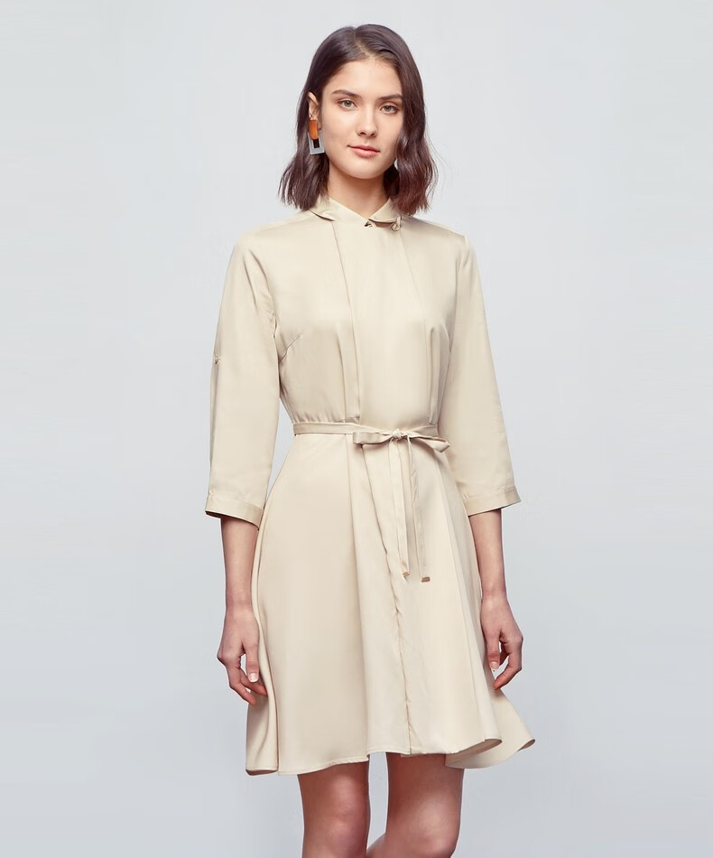 g2000女装春夏新款双门襟设计感翻领休闲工装风系带连衣裙女11762010