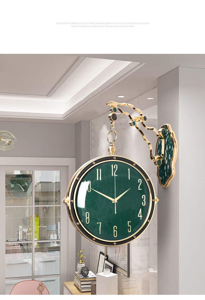 博弗恒玺 欧式双面挂钟轻奢钟表客厅时钟静音时尚大气家用吊钟简约