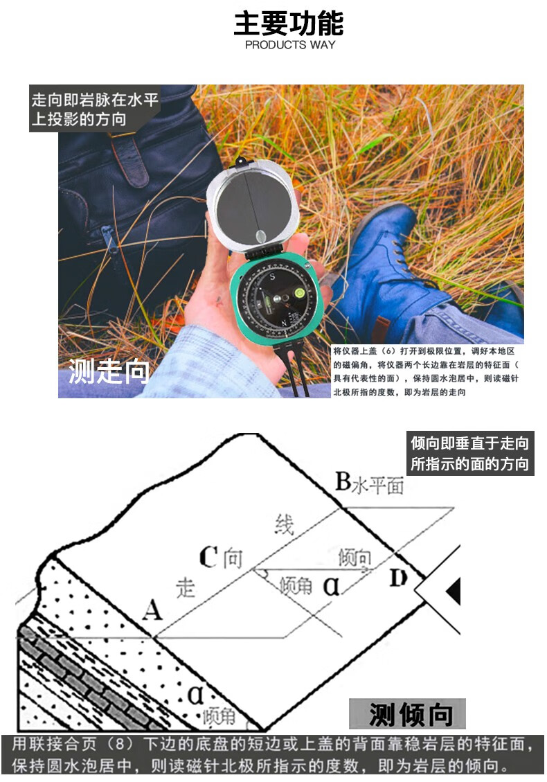 哈尔滨哈光地质罗盘仪hgc12指北针指南针野营户外探险矿用地质勘察glp