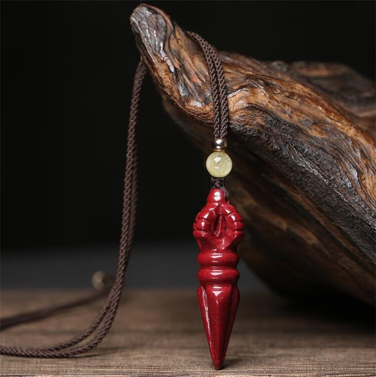 竔立 朱砂降魔杵吊坠紫金砂佛光护身法器金刚杵男女款项链饰品挂件