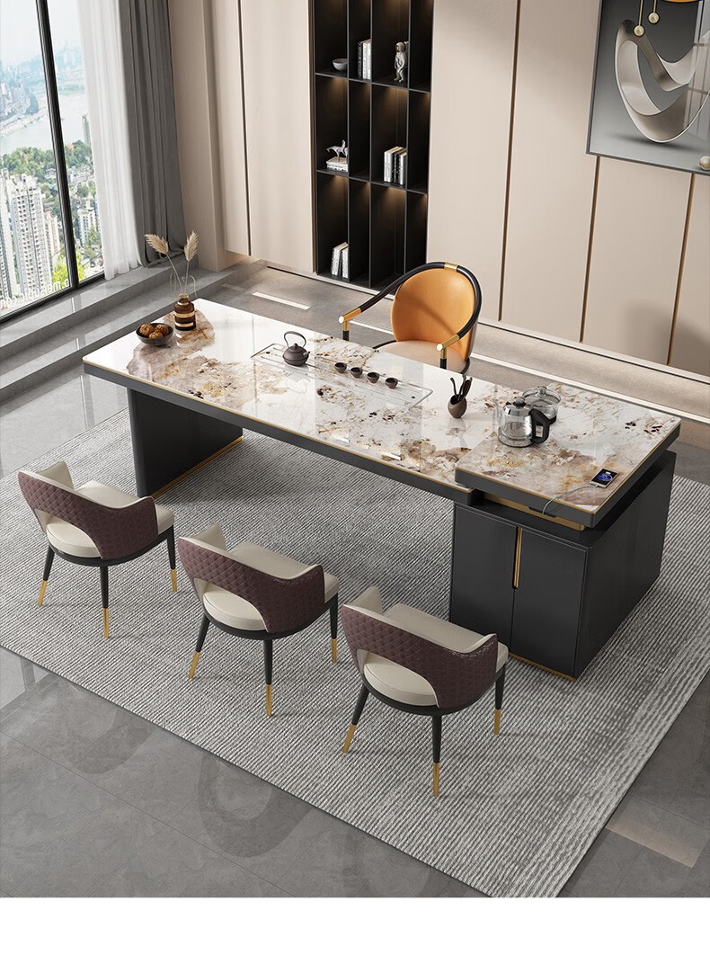 著府熙院 意式轻奢岩板茶桌现代办公室客厅高档简约功夫大板茶台新款