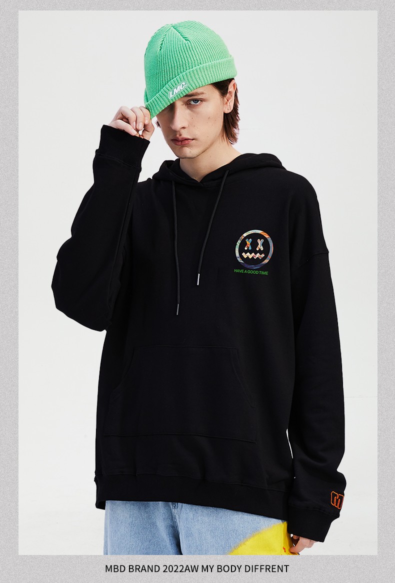 ch 国潮牌mbd小恶魔笑脸鬼脸油画卫衣男潮牌宽松纯棉嘻哈春秋连帽复古