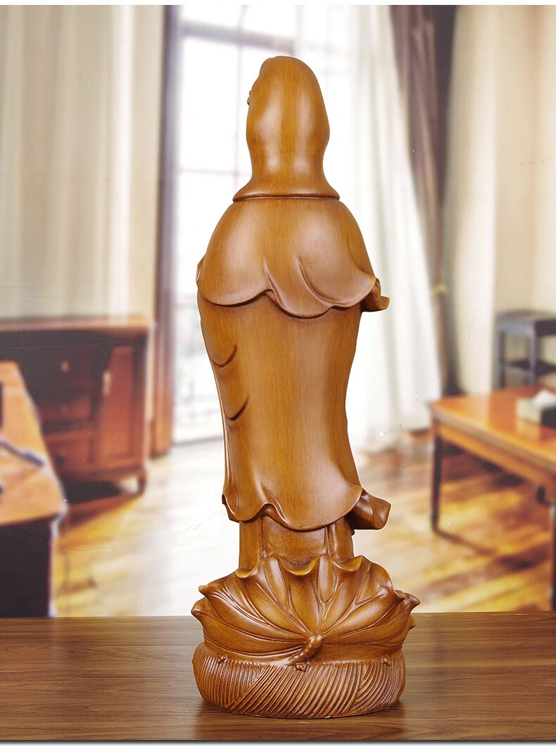 卓正实木雕观音摆件黑檀木质站像柳枝观世音菩萨神像家用观音佛像送人