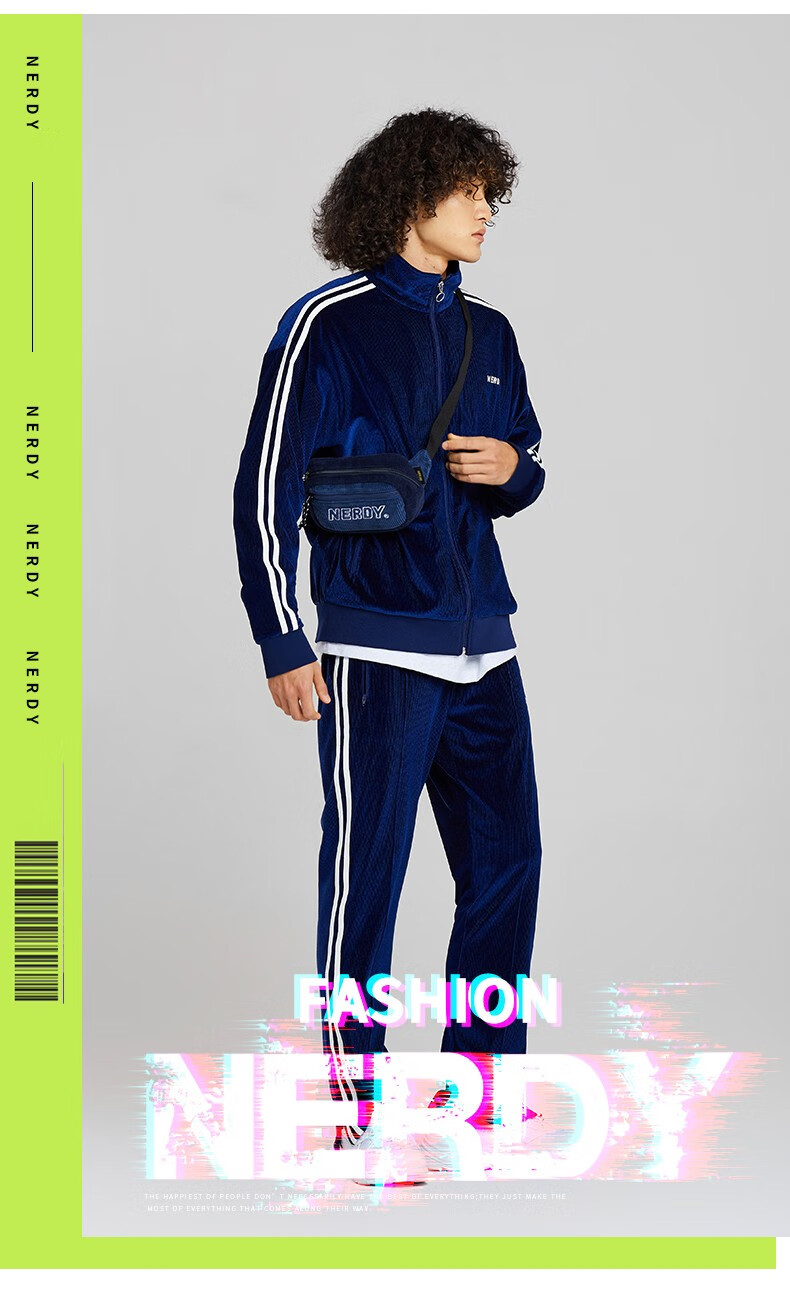 【新品】nerdy2020年秋冬情侣ins撞色条纹宽松灯芯绒运动休闲套装 深