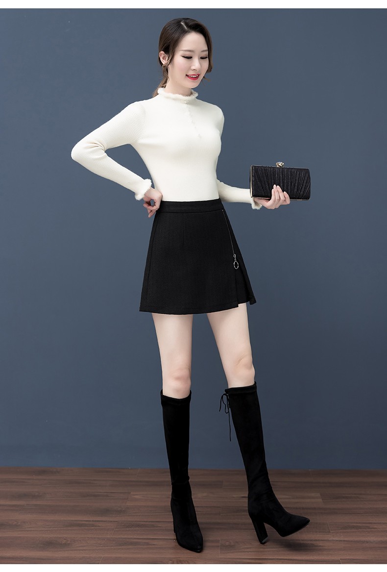 唐谜潮流毛呢裙裤女秋冬季2020新款高腰百搭阔腿a字外穿开叉呢子假两