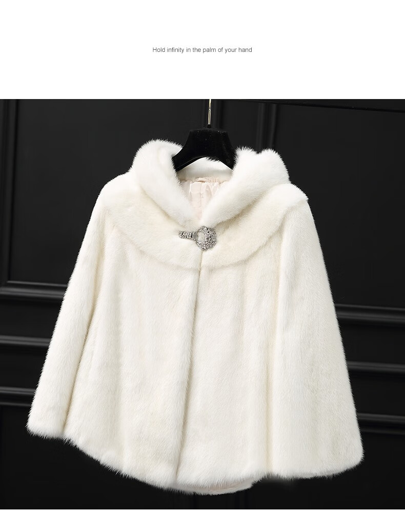 整貂水貂皮大衣女士短款连帽佟二堡貂毛外套皮草女装年轻款时尚 白色