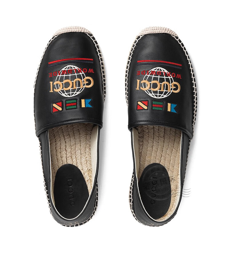 gucci古驰男鞋皮革llogo刺绣一脚蹬休闲平底鞋渔夫鞋599532a9l001000