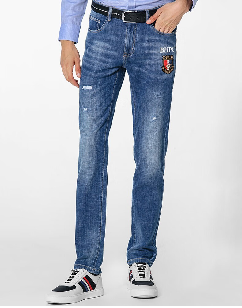 比华利保罗春夏季牛仔裤男时尚大码休闲阔腿男款直筒长裤牛仔蓝32