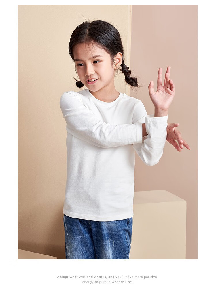 红蜻蜓童装女童上衣2020秋冬儿童打底t恤女孩时尚长袖套头t恤 本白色