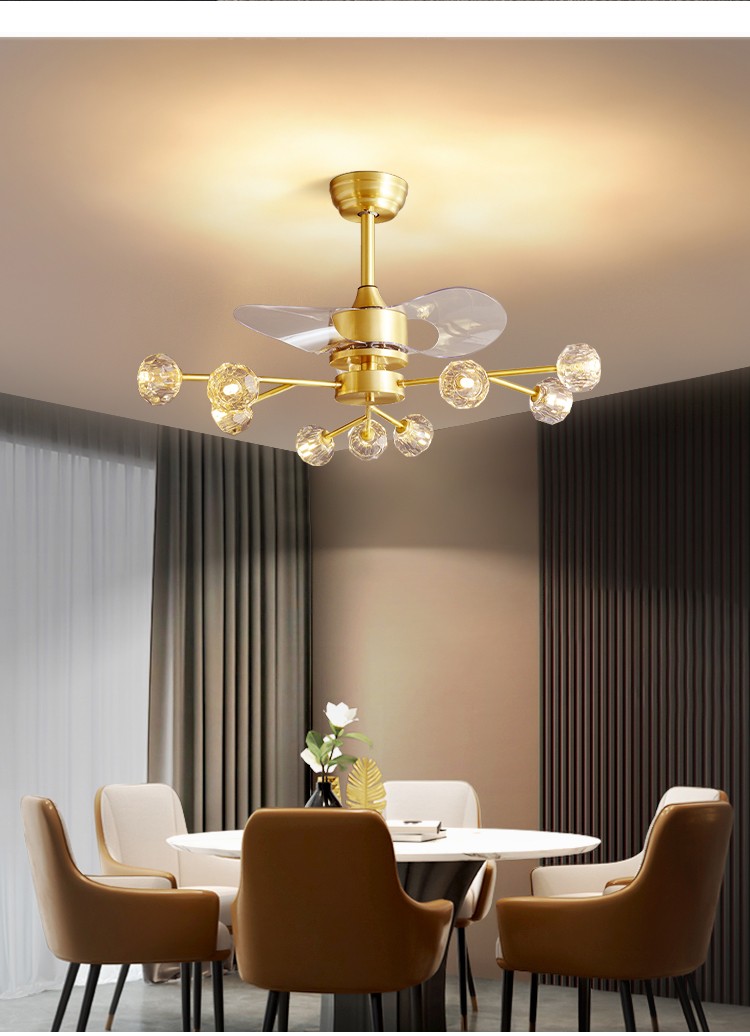 奥克斯北欧风扇吊灯现代简约客厅静音分子灯家用轻奢水晶餐厅吊扇灯a