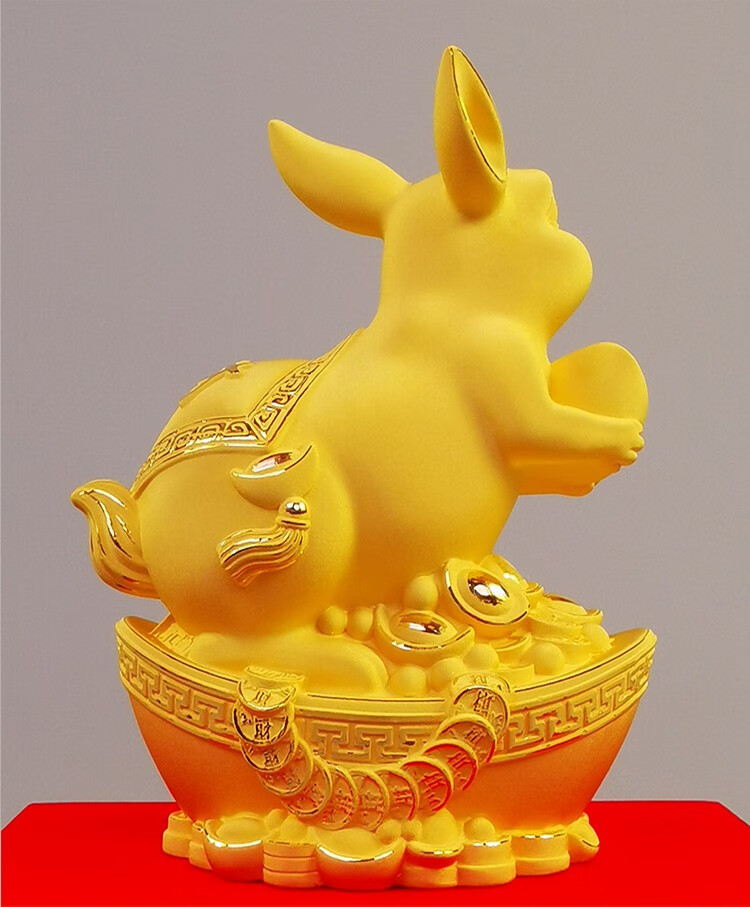 润饰 绒沙金兔子摆件生肖金兔家居客厅酒柜家居装饰品