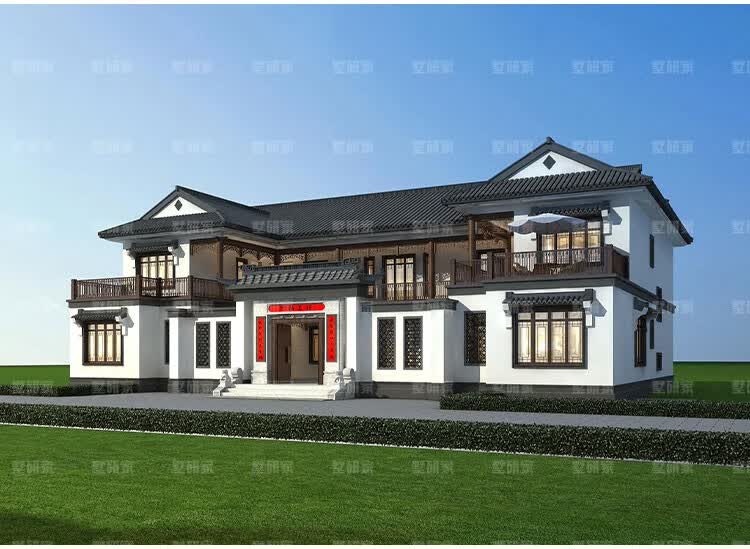 二层中式四合院别墅设计图纸农村自建房徽派建筑设计图全套施工图纸