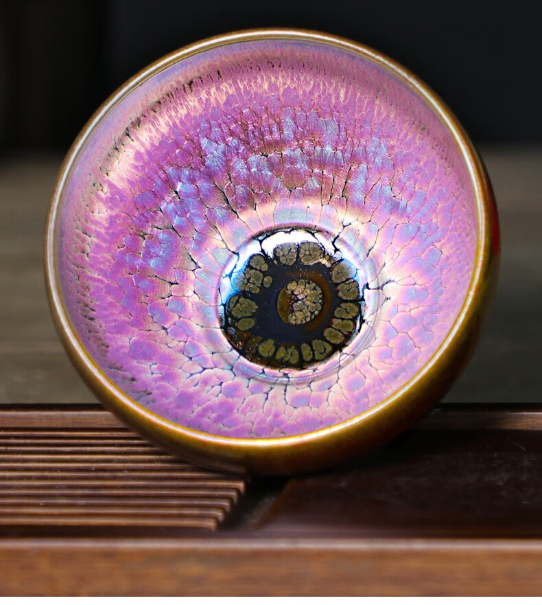 暨国平花雕名家彩金建盏主人茶杯纯手工铁胎陶瓷天目盏茶具 玉面花雕