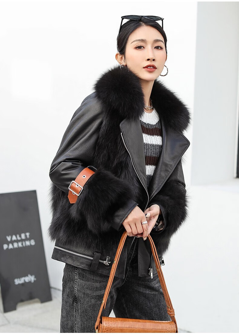 菲伊斯莉轻奢品牌狐狸毛皮草女2020冬季新款短款大衣真皮皮衣皮毛一体