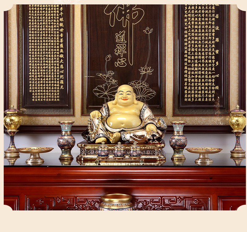 圆通佛具弥勒佛摆件台湾纯铜鎏金弥勒佛像大肚弥勒宽体笑佛像未来佛16