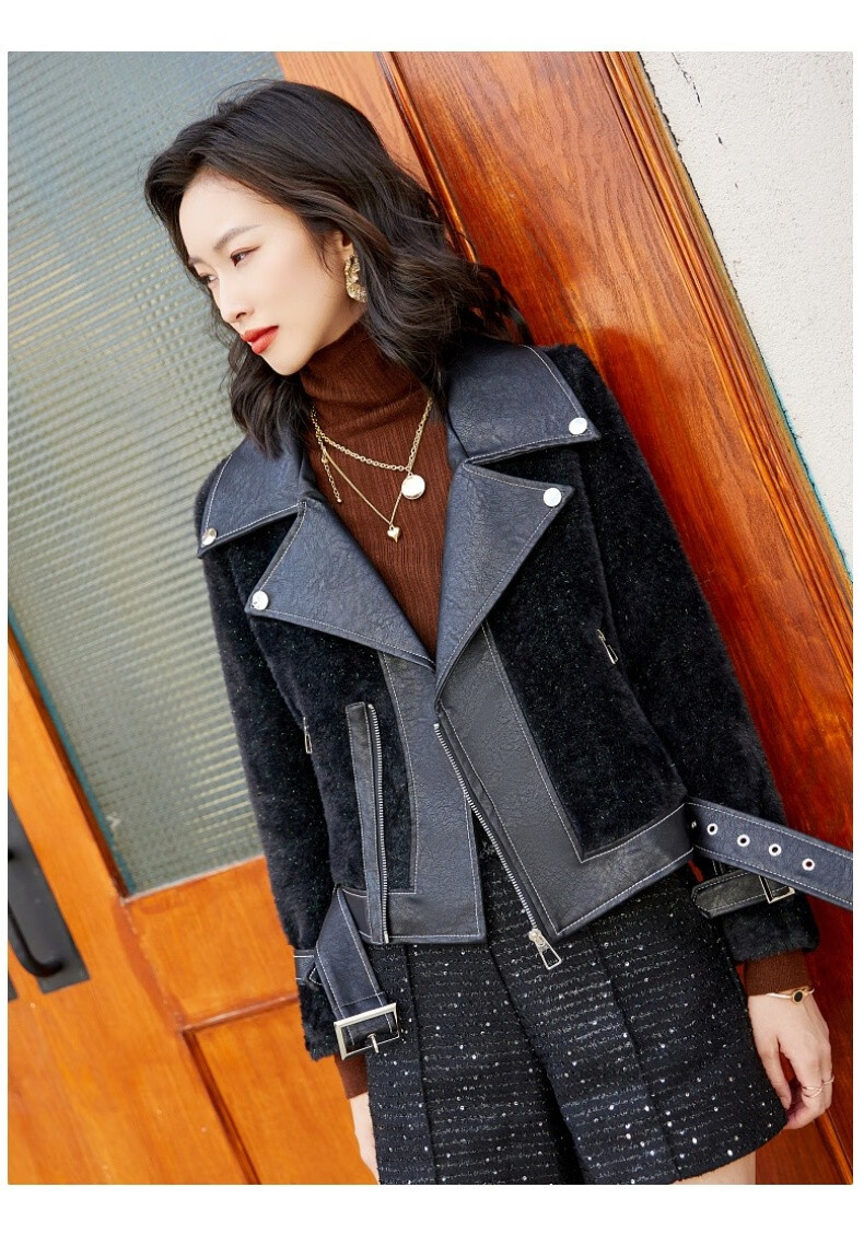 轻奢品牌女装新款冬季绒皮毛一体外套女短款夹棉百搭小个子炸街夹克女