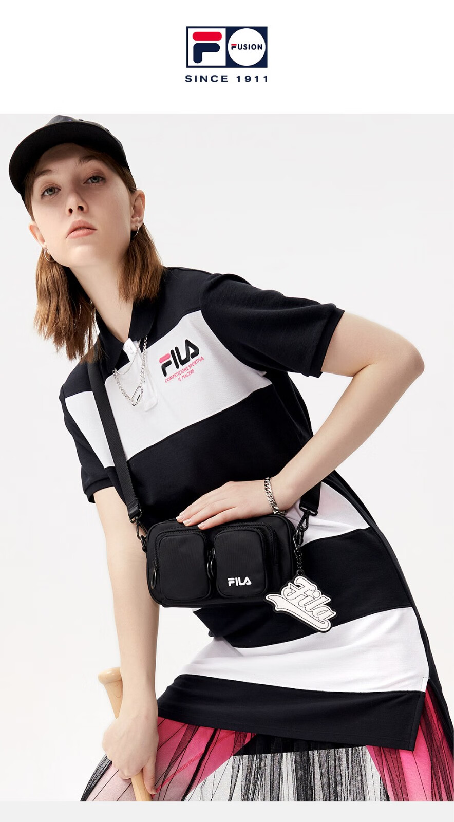 fila fusion斐乐女子针织连衣裙2021春夏新款时尚休闲polo领裙子t11