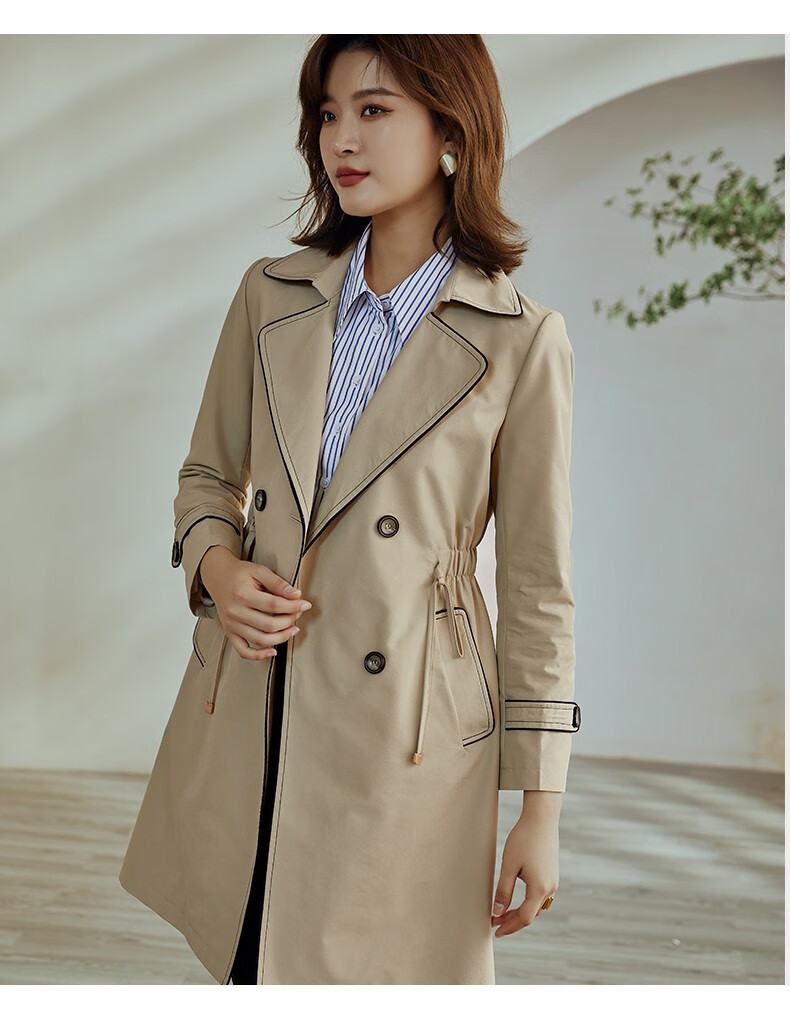 纪诗哲gievszhe品牌女装风衣外套女2021春装新款时尚复古卡其色中长款