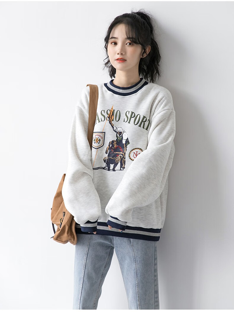 humg feng轻奢品牌女装卫衣女2021春季新款港风帅气韩版圆领套头打底