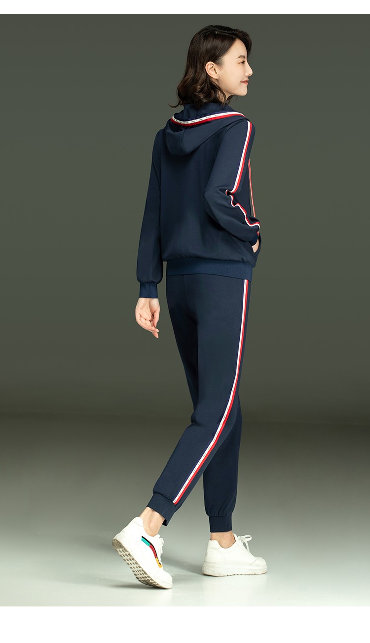 诺诗登rouhildy休闲运动套装女连帽条纹2021年春秋新款潮牌时尚名牌卫
