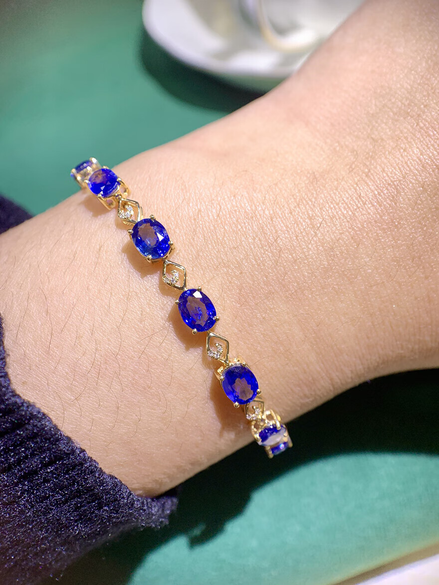 4ct蓝宝石手链18k金镶嵌钻石48291