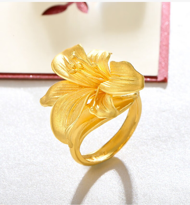 赛菲尔黄金戒指足金9999无焊料黄金女款百合婚庆系列结婚活口女戒送