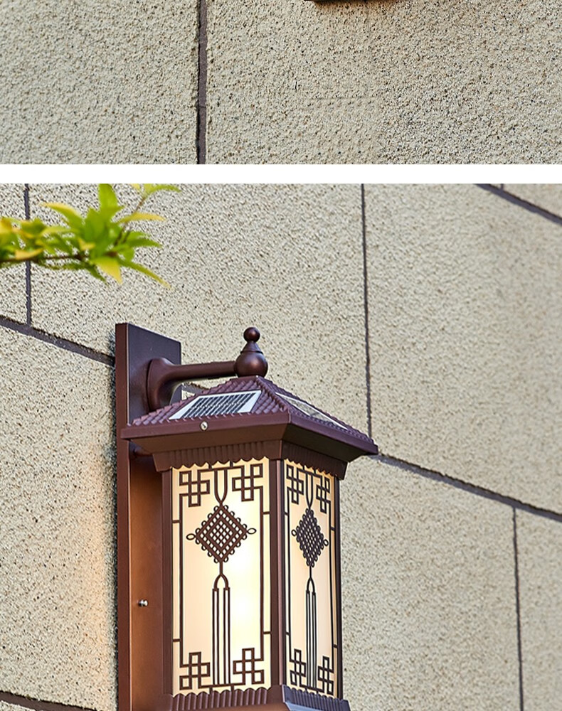 太阳能户外壁灯室外防水大门口外墙灯农村新中式别墅免布线庭院灯中国