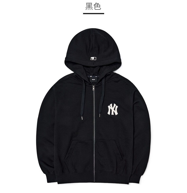mlb mlb韩国男女卫衣ny洋基队简约情侣袋鼠口袋连帽拉链卫衣3atrb0124