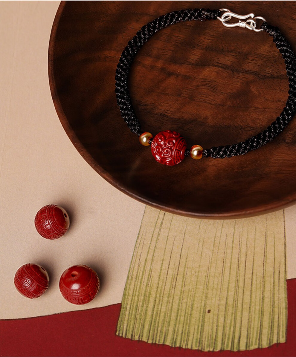 玉之舞 红绳朱砂回纹珠手链 男女情侣手绳 手工编织紫金沙圆珠手链