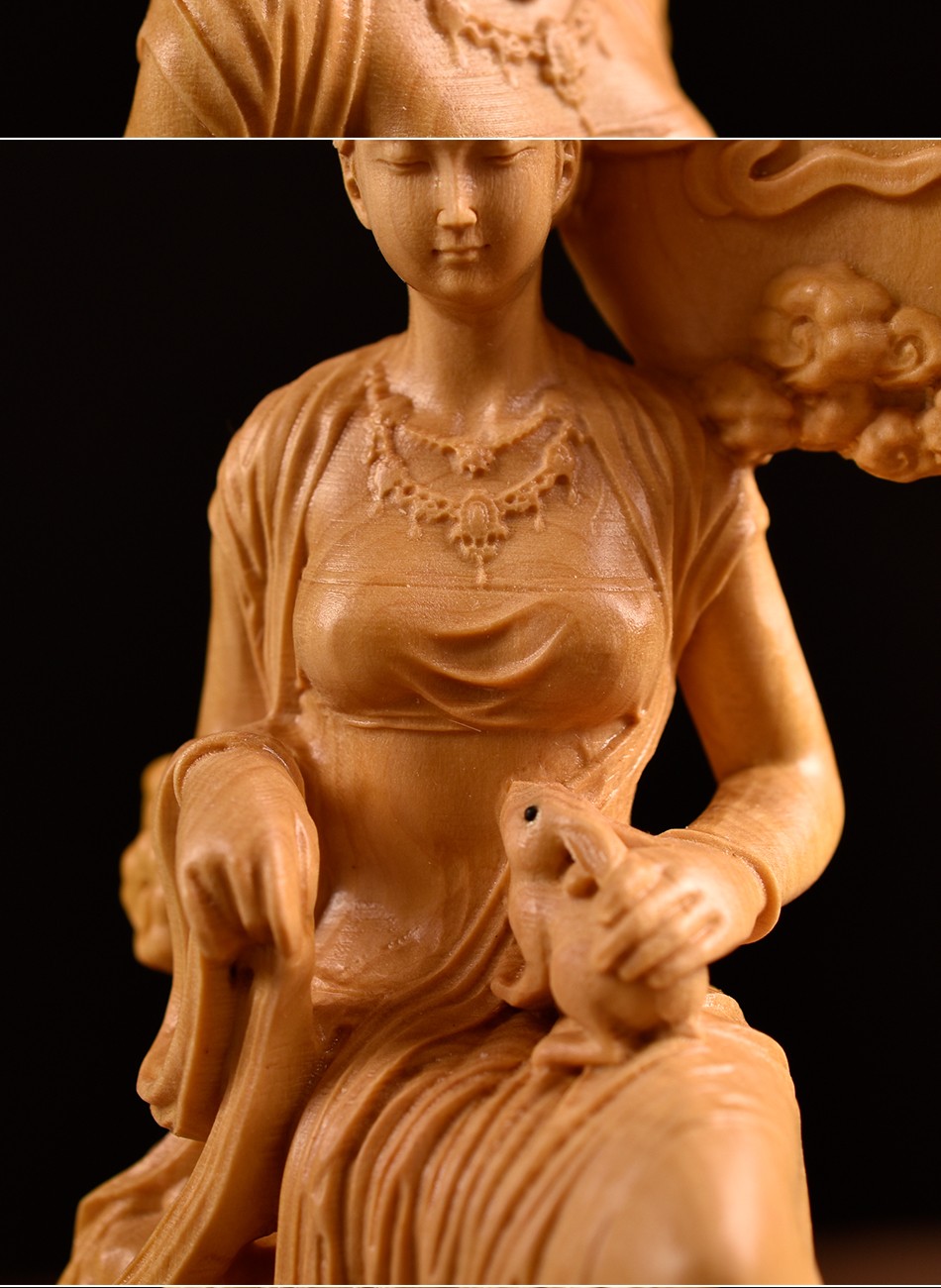 御木轩小叶黄杨木雕摆件家居饰品中式装饰实木雕刻工艺人物仕女嫦娥