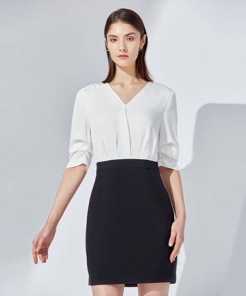 g2000女装连衣裙春夏新款黑白职业拼接连衣裙通勤轻熟显瘦裙00762048