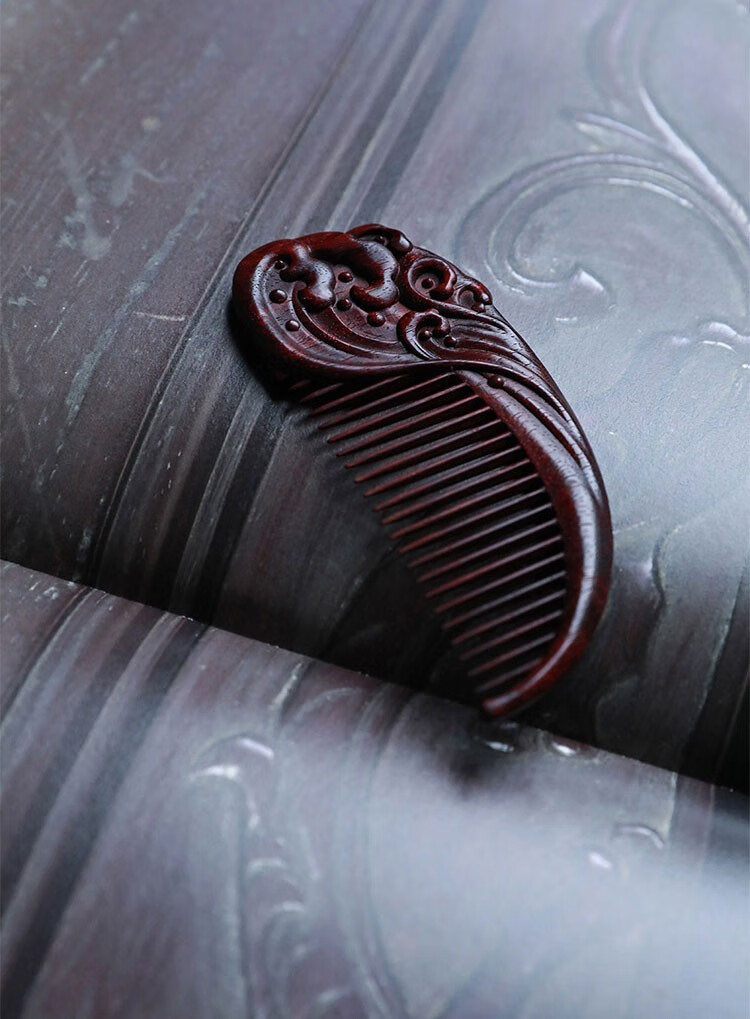 映源 印度小叶紫檀木梳子海浪红木梳子便携刻字定制送女友妈妈生日