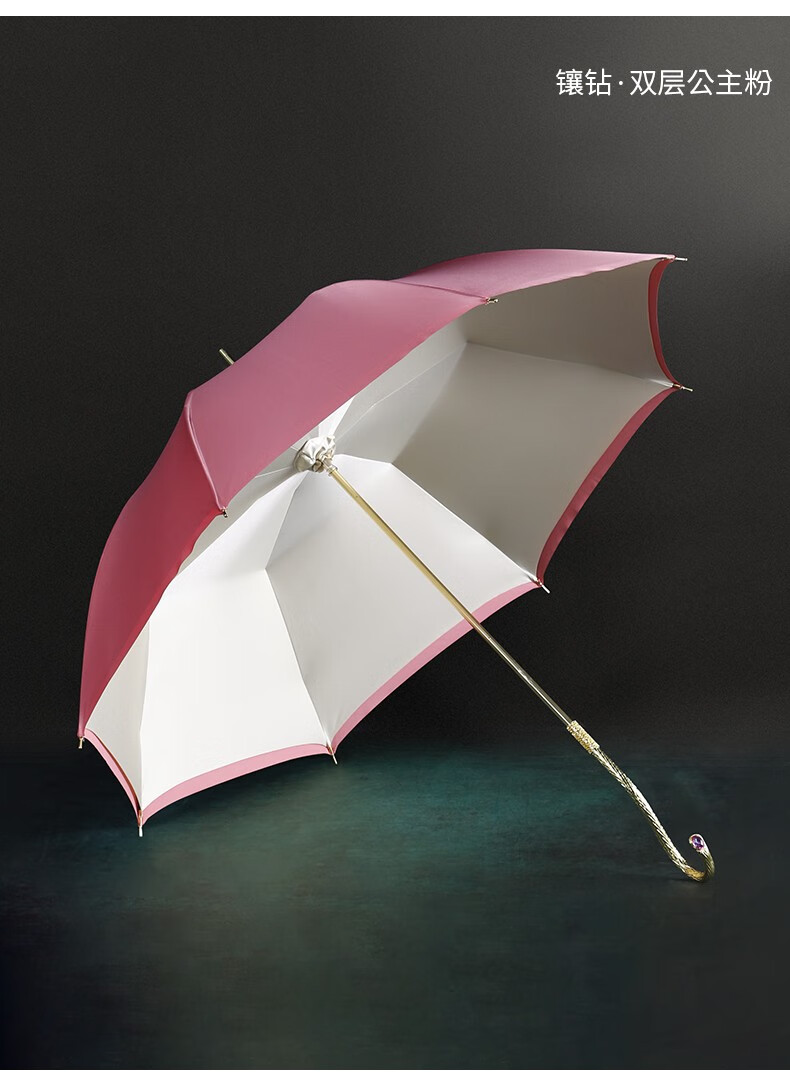 danmunier原创设计长柄双层雨伞精致弯柄镶钻女轻奢纯色文艺大号创意
