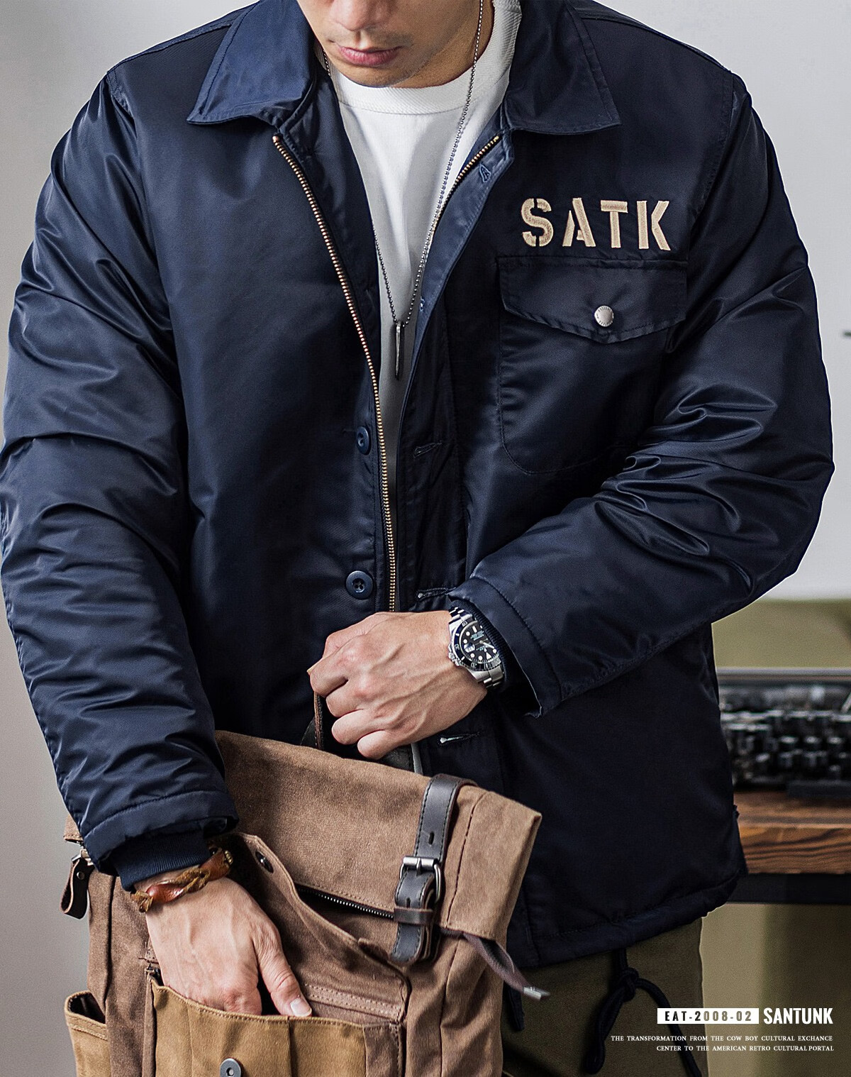 2尼龙海军甲板服冬季保暖棉服美式复古翻领棉衣2022年 蓝色 l【图片