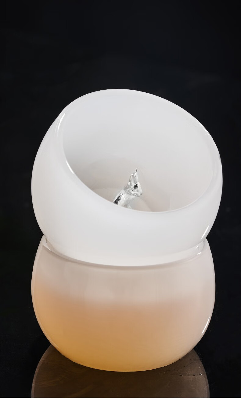 琉璃白瓷玉瓷茶杯大号品茗杯镶银建盏主人杯单杯陶瓷玻璃茶具茶盏 圆