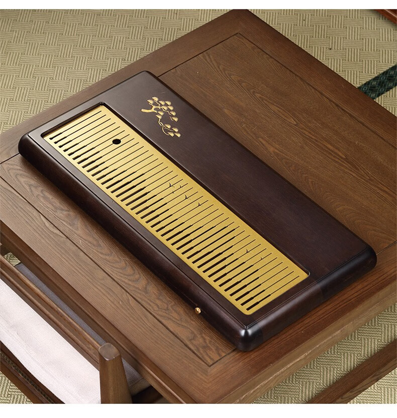 枫缘岚韵 整块檀木茶盘实木茶台家用简约红木沥水排水式茶海办公室储