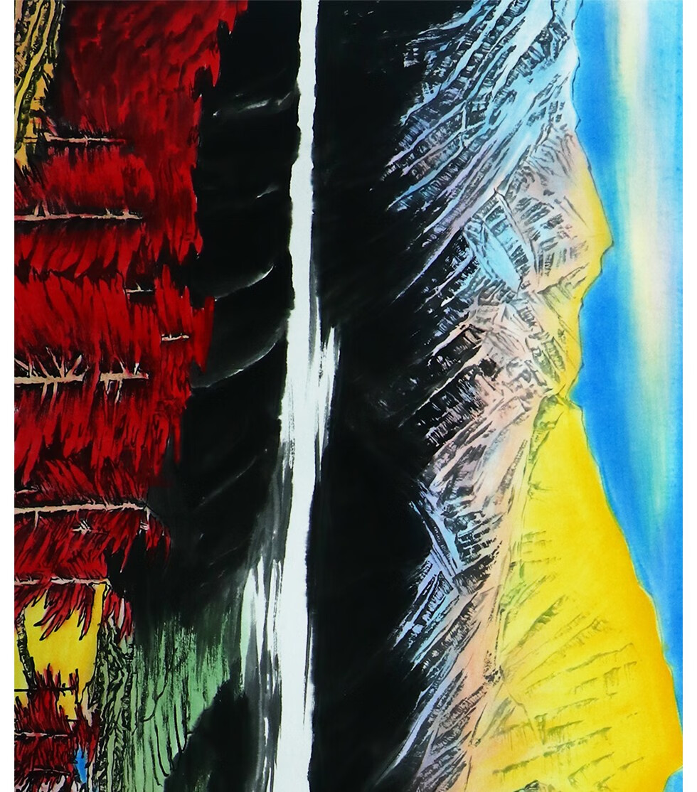 王亚校七彩清秋吉林省美协会员写意山水画横幅12平尺