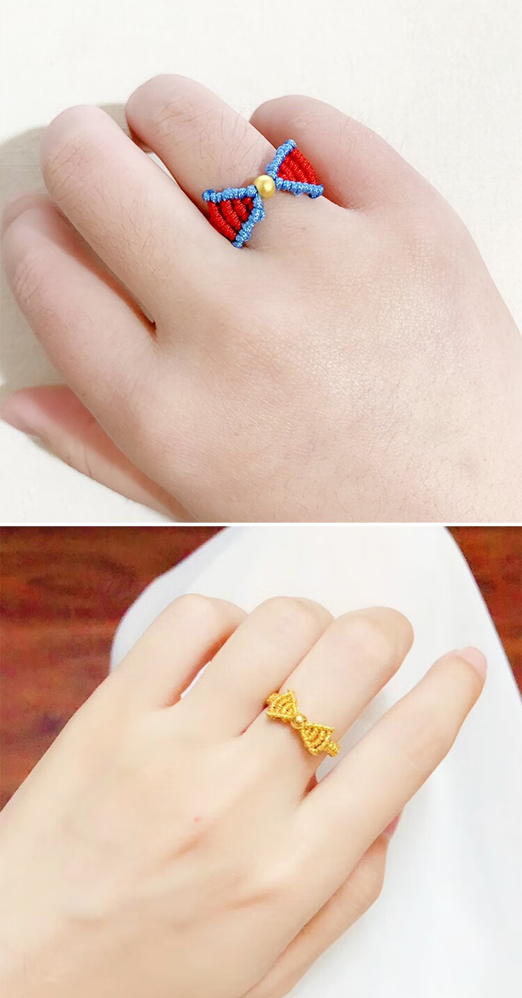 结编织公主戒指手链指环小红花金珠戒指2条手绳含绳下单留言款式指围